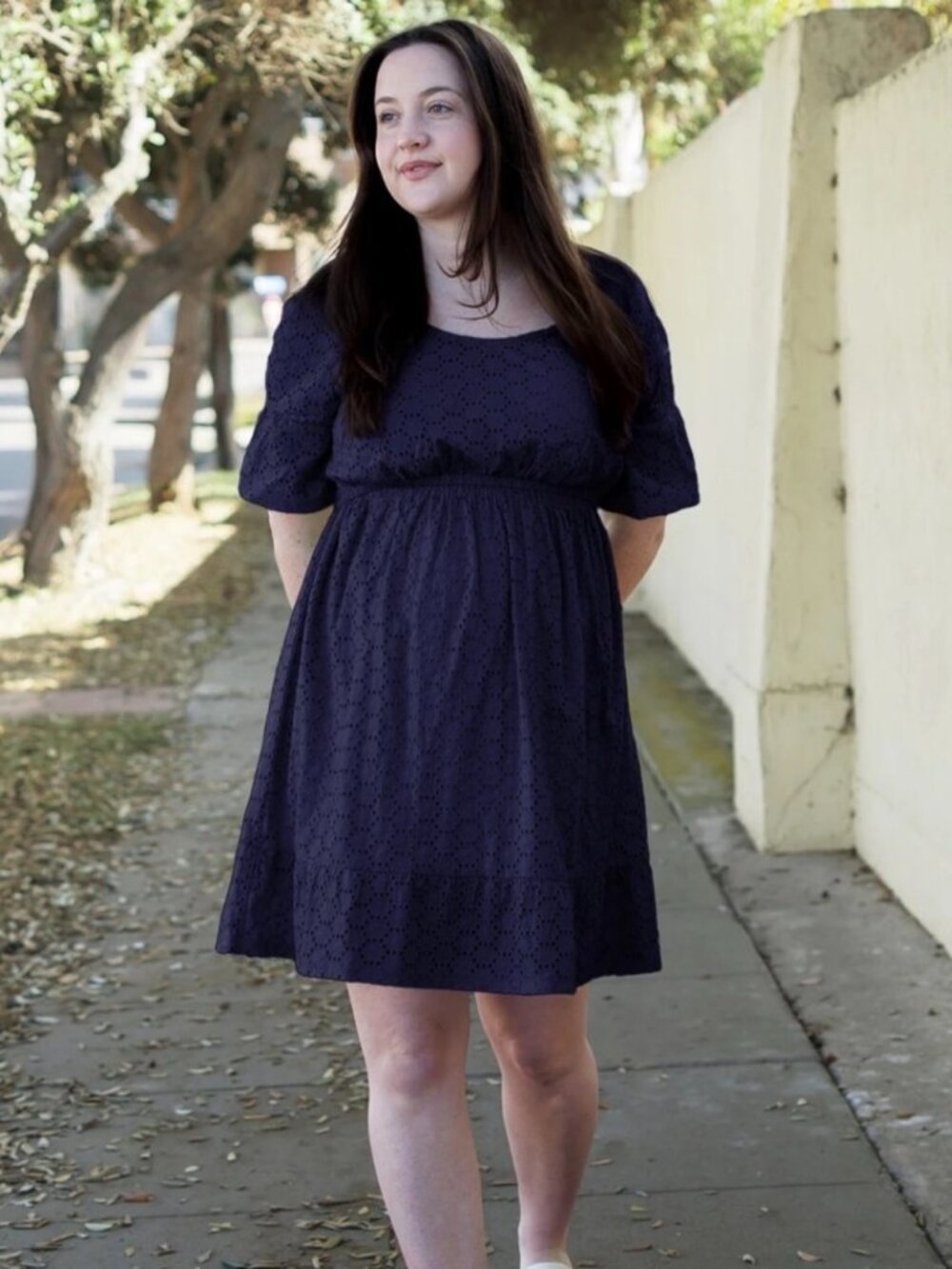 Kindred Bravely Dahlia Eyelet Maternity & Nursing Dress Navy Size XL